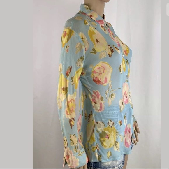 Vintage In Harmony Button Down Floral Sheer Blouse - Picture 3 of 7